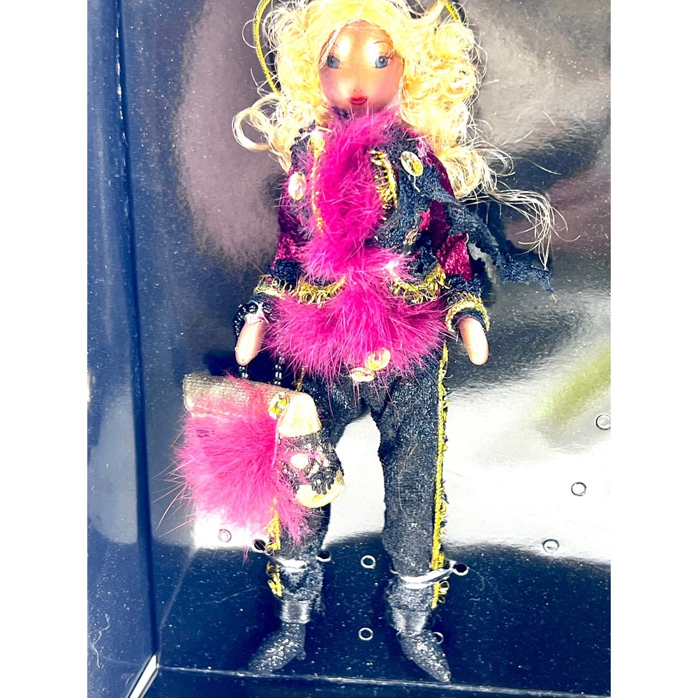 Ladies With Elegance Collection Glass Ornament Blonde Doll Pink Faux Fur Boa Box